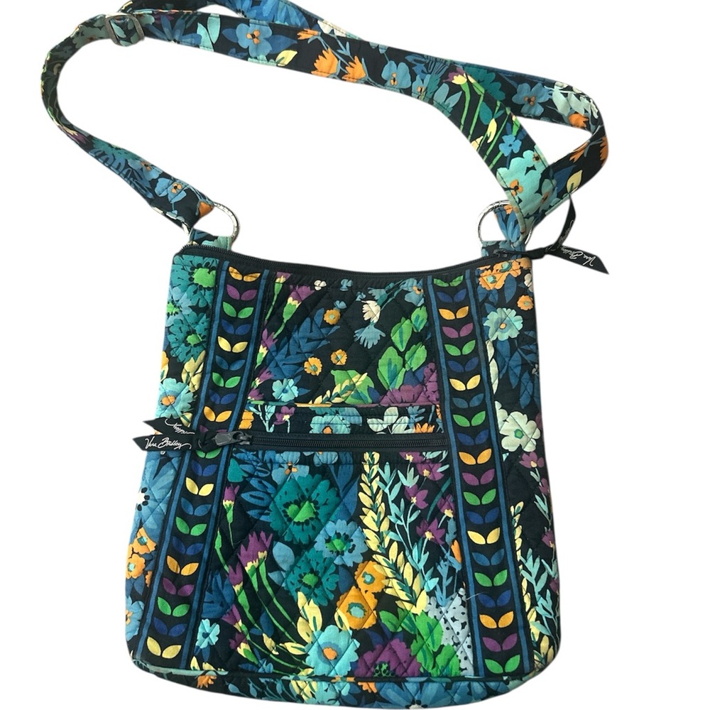 Vera Bradley Blue and Green Crossbody Bag with Quilted Texture small spot back